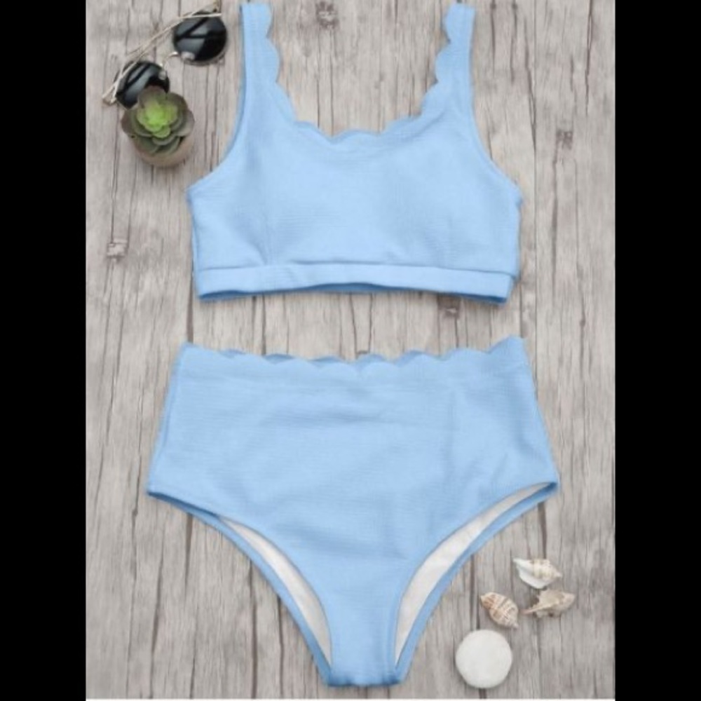 Scalloped High Waisted Bralette Bikini Set